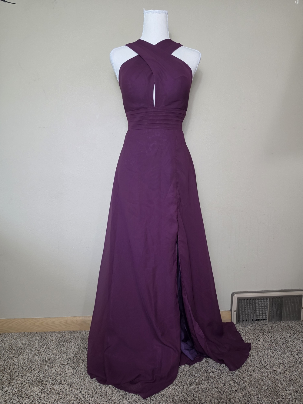 Purple Plum Halter Prom Dress | Floor Length | Strappy Open Back Formal Gown